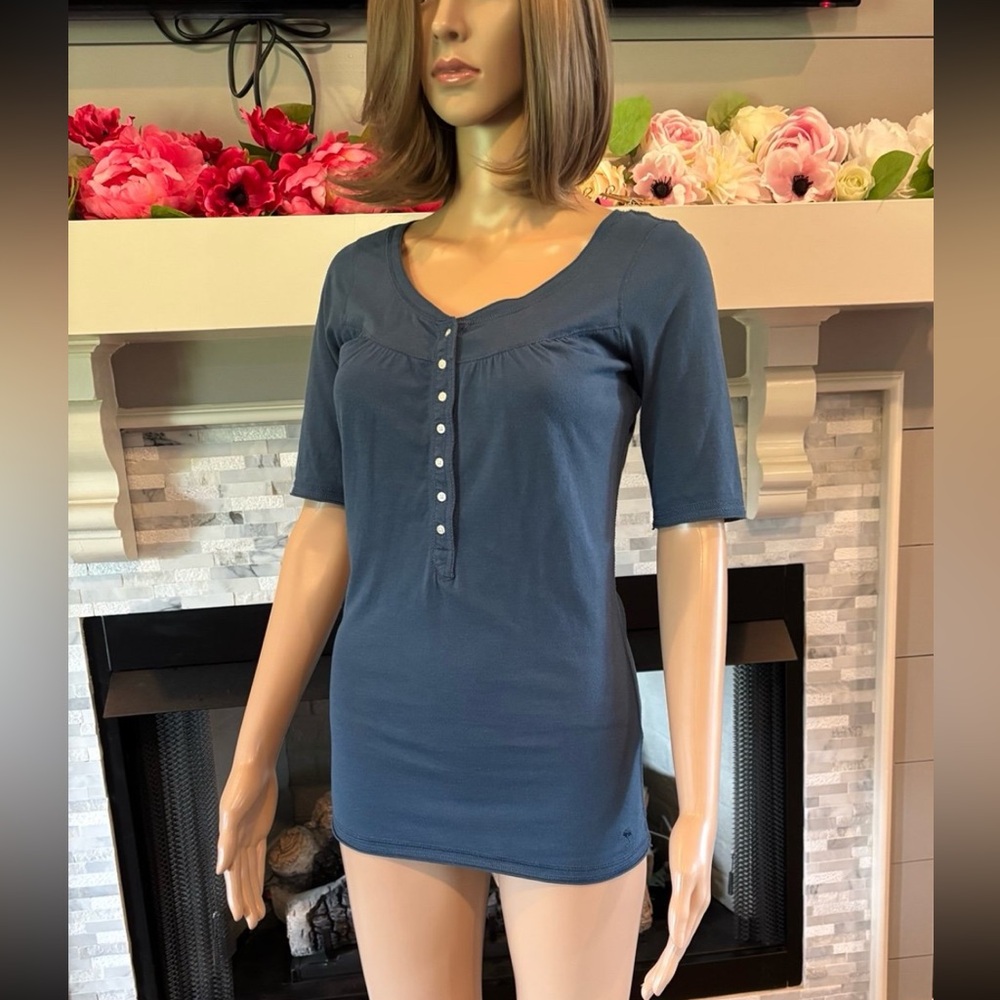 Y2k Abercrombie blue button up 1/2 sleeve Henley Bella Swan Sz S